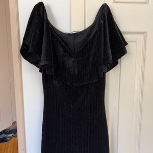 Unique Vintage Black Velvet off the Shoulder Dress